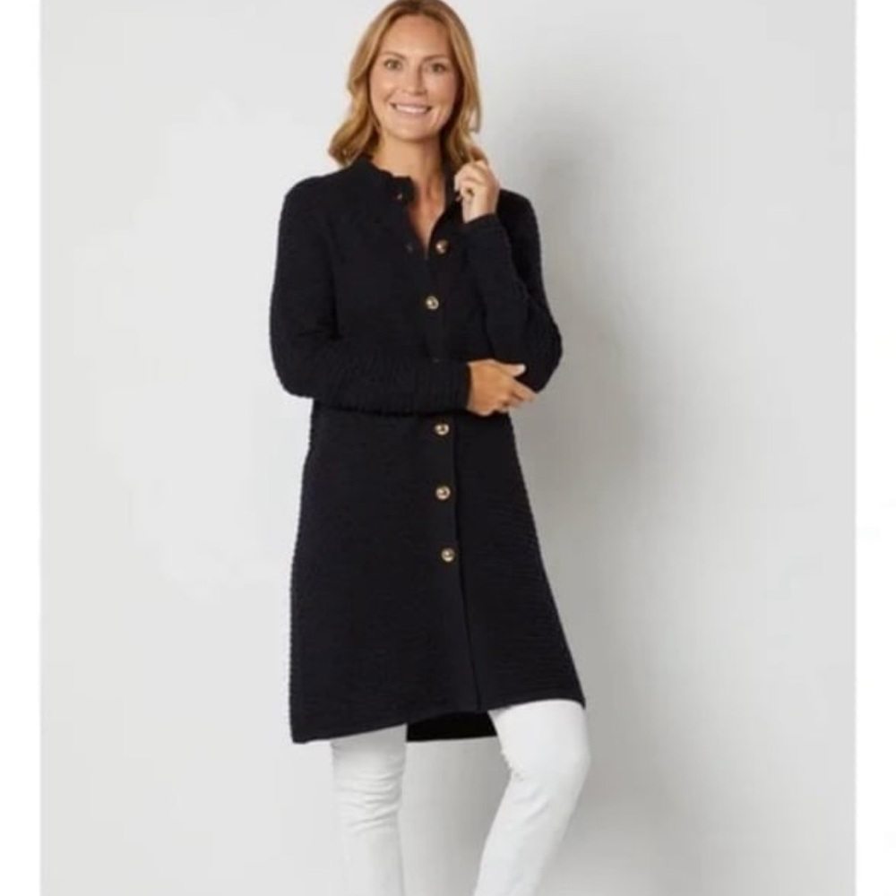 Sail to sable  BUTTON FRONT HONEYCOMB KNIT CARDIGAN black gold buttons xs